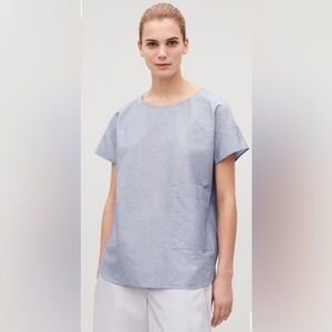 COS NWT Loose Cotton Slate Blue Pullover Tunic Pocket Top Minimalist Lagen M